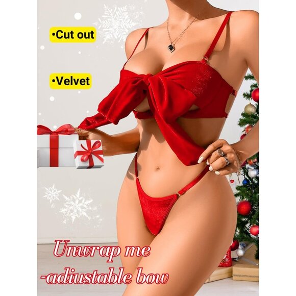 Velvet Matching Bra And Panty Sets For Women Sexy Present - Picture 2 of 7